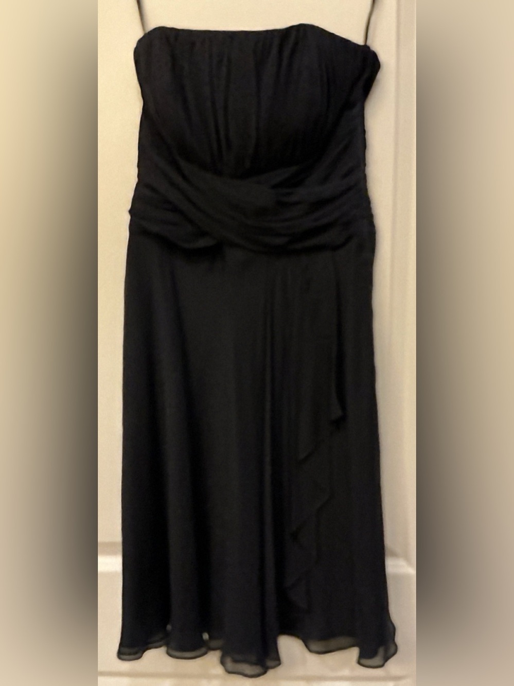 White House Black Market Black Silk Strapless Cocktail Dress Ruffle Mini LBD US2